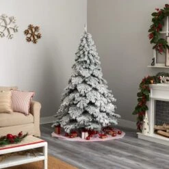 7ft. Pre-Lit Flocked Austria Fir Artificial Christmas Tree, White LED Lights -Northlight Shop D478863S 10
