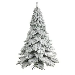 7ft. Pre-Lit Flocked Austria Fir Artificial Christmas Tree, White LED Lights -Northlight Shop D478863S 3