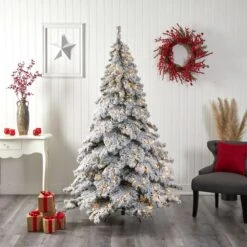 7ft. Pre-Lit Flocked Austria Fir Artificial Christmas Tree, White LED Lights -Northlight Shop D478863S 7