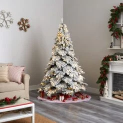 7ft. Pre-Lit Flocked Austria Fir Artificial Christmas Tree, White LED Lights -Northlight Shop D478863S 9