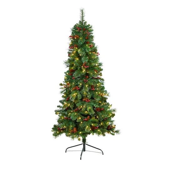 6ft. Pre-Lit Flat Back Montreal Mountain Pine Artificial Christmas Tree, White LED Lights 4 6ft. Pre-Lit Flat Back Montreal Mountain Pine Artificial Christmas Tree, White LED Lights - Image 2