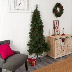 6ft. Pre-Lit Flat Back Montreal Mountain Pine Artificial Christmas Tree, White LED Lights 25 6ft. Pre-Lit Flat Back Montreal Mountain Pine Artificial Christmas Tree, White LED Lights -Northlight Shop D478866S 10