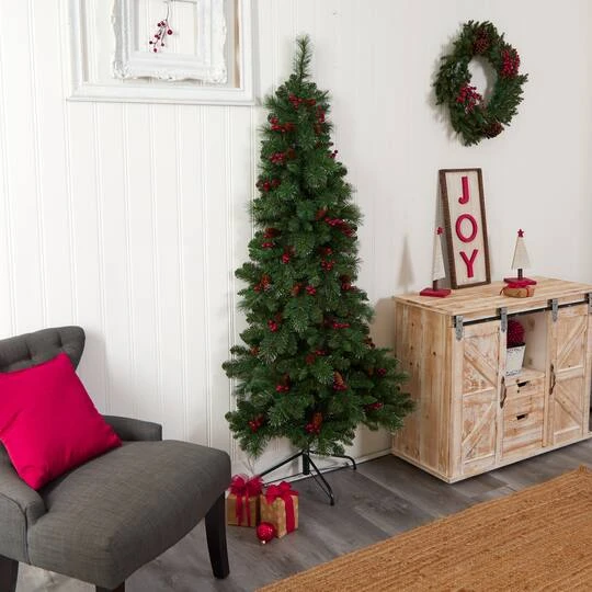 6ft. Pre-Lit Flat Back Montreal Mountain Pine Artificial Christmas Tree, White LED Lights 13 6ft. Pre-Lit Flat Back Montreal Mountain Pine Artificial Christmas Tree, White LED Lights - Image 11