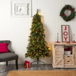 6ft. Pre-Lit Flat Back Montreal Mountain Pine Artificial Christmas Tree, White LED Lights 26 6ft. Pre-Lit Flat Back Montreal Mountain Pine Artificial Christmas Tree, White LED Lights -Northlight Shop D478866S 11