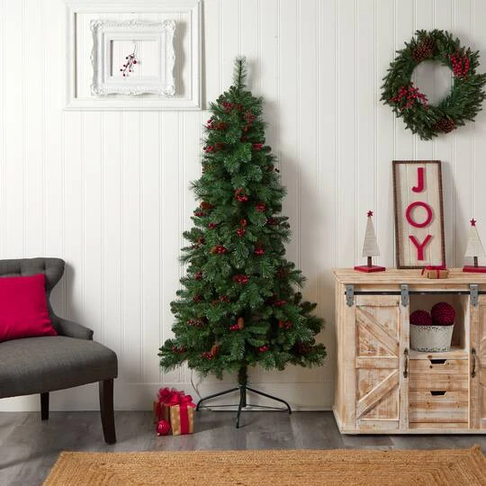 6ft. Pre-Lit Flat Back Montreal Mountain Pine Artificial Christmas Tree, White LED Lights 15 6ft. Pre-Lit Flat Back Montreal Mountain Pine Artificial Christmas Tree, White LED Lights - Image 13