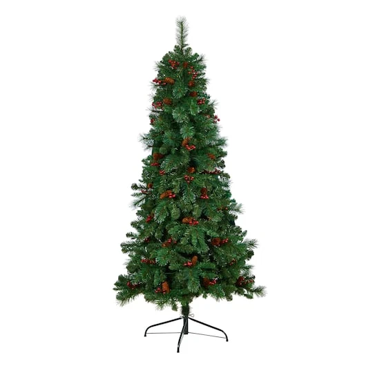 6ft. Pre-Lit Flat Back Montreal Mountain Pine Artificial Christmas Tree, White LED Lights 6 6ft. Pre-Lit Flat Back Montreal Mountain Pine Artificial Christmas Tree, White LED Lights - Image 4