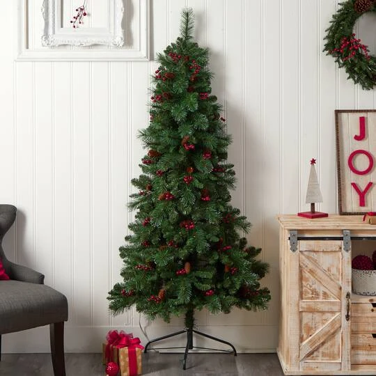 6ft. Pre-Lit Flat Back Montreal Mountain Pine Artificial Christmas Tree, White LED Lights 11 6ft. Pre-Lit Flat Back Montreal Mountain Pine Artificial Christmas Tree, White LED Lights - Image 9