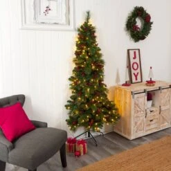 6ft. Pre-Lit Flat Back Montreal Mountain Pine Artificial Christmas Tree, White LED Lights 24 6ft. Pre-Lit Flat Back Montreal Mountain Pine Artificial Christmas Tree, White LED Lights -Northlight Shop D478866S 9