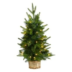 2ft. Pre-Lit Artificial Christmas Tree In Decorative Basket, Clear LED Lights