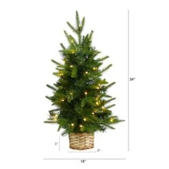 2ft. Pre-Lit Artificial Christmas Tree In Decorative Basket, Clear LED Lights -Northlight Shop D478873S 2