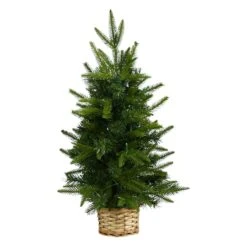 2ft. Pre-Lit Artificial Christmas Tree In Decorative Basket, Clear LED Lights -Northlight Shop D478873S 3