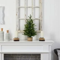 2ft. Pre-Lit Artificial Christmas Tree In Decorative Basket, Clear LED Lights -Northlight Shop D478873S 6