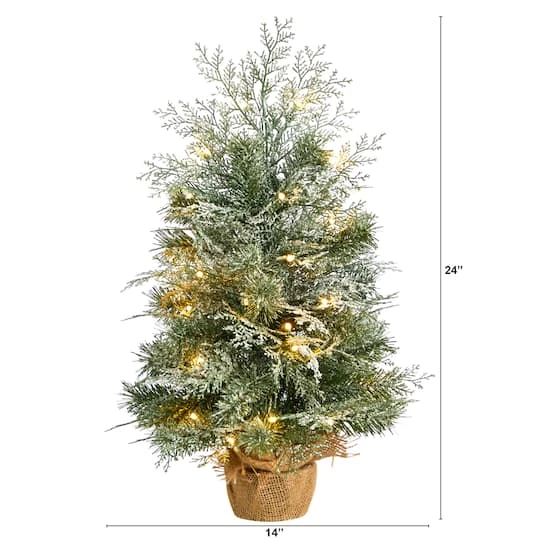 2ft. Pre-Lit Winter Frosted Artificial Christmas Tree In Burlap Base, Warm White LED Lights 7 2ft. Pre-Lit Winter Frosted Artificial Christmas Tree In Burlap Base, Warm White LED Lights - Image 5