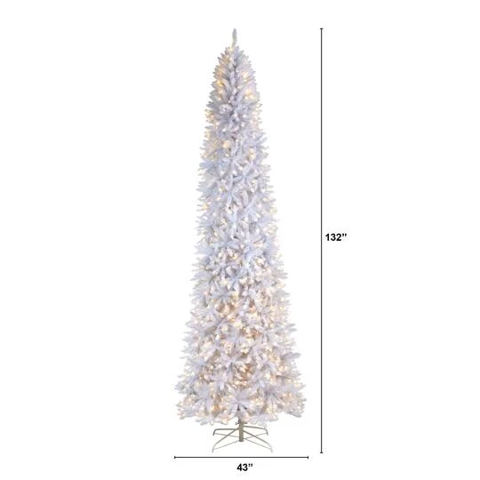 11ft. Pre-Lit Slim White Artificial Christmas Tree, Warm White LED Lights 10 11ft. Pre-Lit Slim White Artificial Christmas Tree, Warm White LED Lights - Image 8