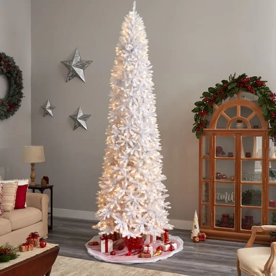 11ft. Pre-Lit Slim White Artificial Christmas Tree, Warm White LED Lights 5 11ft. Pre-Lit Slim White Artificial Christmas Tree, Warm White LED Lights - Image 3