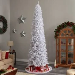 11ft. Pre-Lit Slim White Artificial Christmas Tree, Warm White LED Lights 21 11ft. Pre-Lit Slim White Artificial Christmas Tree, Warm White LED Lights -Northlight Shop D478913S 8
