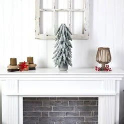 21" Unlit Flocked Artificial Christmas Tree In Decorative Planter -Northlight Shop D478916S 4