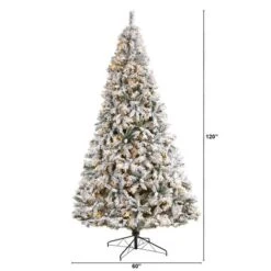 10ft. Pre-Lit Flocked White River Mountain Pine Artificial Christmas Tree, Clear LED Lights -Northlight Shop D478933S 2