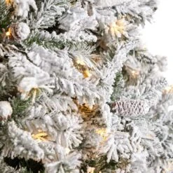 10ft. Pre-Lit Flocked White River Mountain Pine Artificial Christmas Tree, Clear LED Lights -Northlight Shop D478933S 5