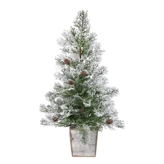 2ft. Pre-Lit Frosted Artificial Christmas Tree In Decorative Planter, Clear Lights 6 2ft. Pre-Lit Frosted Artificial Christmas Tree In Decorative Planter, Clear Lights - Image 4