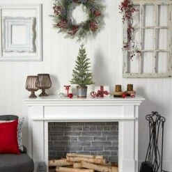 2ft. Pre-Lit Pine Artificial Christmas Tree In Rustic Metal Planter, Warm White Lights -Northlight Shop D478948S 10