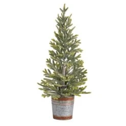 2ft. Pre-Lit Pine Artificial Christmas Tree In Rustic Metal Planter, Warm White Lights -Northlight Shop D478948S 3