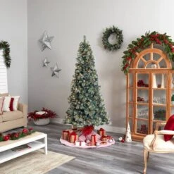 8ft. Pre-Lit Frosted British Columbia Mountain Pine Artificial Christmas Tree, Clear Lights 22 8ft. Pre-Lit Frosted British Columbia Mountain Pine Artificial Christmas Tree, Clear Lights -Northlight Shop D478950S 9