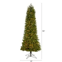 8.5ft. Pre-Lit Slim Colorado Mountain Spruce Artificial Christmas Tree, Multifunction White Micro LED Lights -Northlight Shop D478961S 2