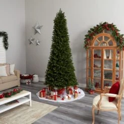 9.5ft. Pre-Lit Slim Colorado Mountain Spruce Artificial Christmas Tree, Multifunction White Micro LED Lights 23 9.5ft. Pre-Lit Slim Colorado Mountain Spruce Artificial Christmas Tree, Multifunction White Micro LED Lights -Northlight Shop D478962S 10