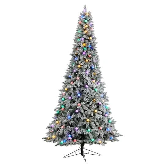 9.5ft. Pre-Lit Flocked British Columbia Mountain Fir Artificial Christmas Tree, Multicolor Globe Bulbs 4 9.5ft. Pre-Lit Flocked British Columbia Mountain Fir Artificial Christmas Tree, Multicolor Globe Bulbs - Image 2