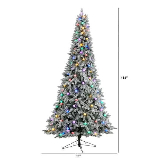 9.5ft. Pre-Lit Flocked British Columbia Mountain Fir Artificial Christmas Tree, Multicolor Globe Bulbs 7 9.5ft. Pre-Lit Flocked British Columbia Mountain Fir Artificial Christmas Tree, Multicolor Globe Bulbs - Image 5