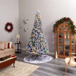 9.5ft. Pre-Lit Flocked British Columbia Mountain Fir Artificial Christmas Tree, Multicolor Globe Bulbs 23 9.5ft. Pre-Lit Flocked British Columbia Mountain Fir Artificial Christmas Tree, Multicolor Globe Bulbs -Northlight Shop D478966S 9