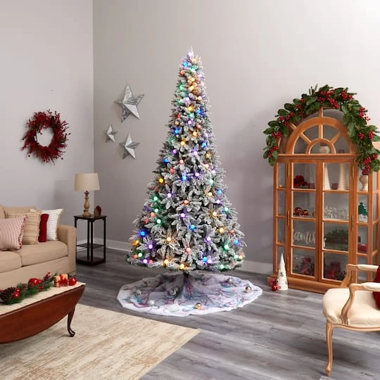 9.5ft. Pre-Lit Flocked British Columbia Mountain Fir Artificial Christmas Tree, Multicolor Globe Bulbs 13 9.5ft. Pre-Lit Flocked British Columbia Mountain Fir Artificial Christmas Tree, Multicolor Globe Bulbs - Image 11