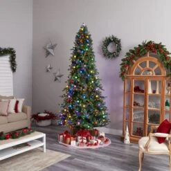 9.5ft. Pre-Lit Montana Mountain Fir Artificial Christmas Tree, Multicolor LED Lights & Globe Bulbs -Northlight Shop D478968S 9