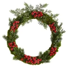 20" Iced Pine & Berries Christmas Wreath