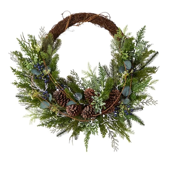 30" Pine & Pinecone Christmas Wreath On Twig Ring 3 30" Pine & Pinecone Christmas Wreath On Twig Ring