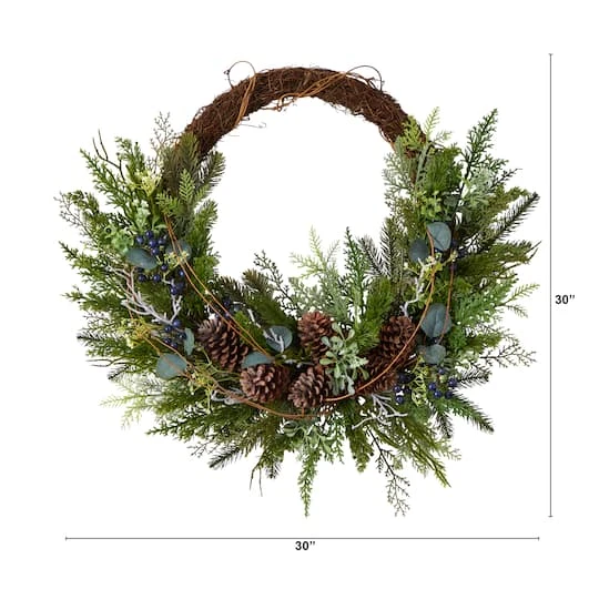 30" Pine & Pinecone Christmas Wreath On Twig Ring 5 30" Pine & Pinecone Christmas Wreath On Twig Ring - Image 3
