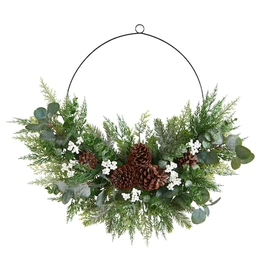 28" Christmas Pine, Eucalyptus & Berries Metal Circlet Wreath 3 28" Christmas Pine, Eucalyptus & Berries Metal Circlet Wreath