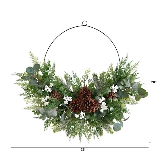 28" Christmas Pine, Eucalyptus & Berries Metal Circlet Wreath 5 28" Christmas Pine, Eucalyptus & Berries Metal Circlet Wreath - Image 3