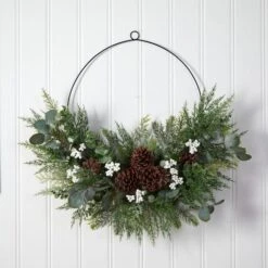 28" Christmas Pine, Eucalyptus & Berries Metal Circlet Wreath 10 28" Christmas Pine, Eucalyptus & Berries Metal Circlet Wreath -Northlight Shop D478983S 3
