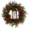 28" Berries & Pine Christmas Wreath With Lantern & Included LED Candle 2 28" Berries & Pine Christmas Wreath With Lantern & Included LED Candle -Northlight Shop D478984S 1