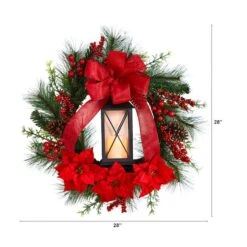 28" Poinsettia & Berry Holiday Lantern Christmas Wreath With LED Candle 9 28" Poinsettia & Berry Holiday Lantern Christmas Wreath With LED Candle -Northlight Shop D478985S 2