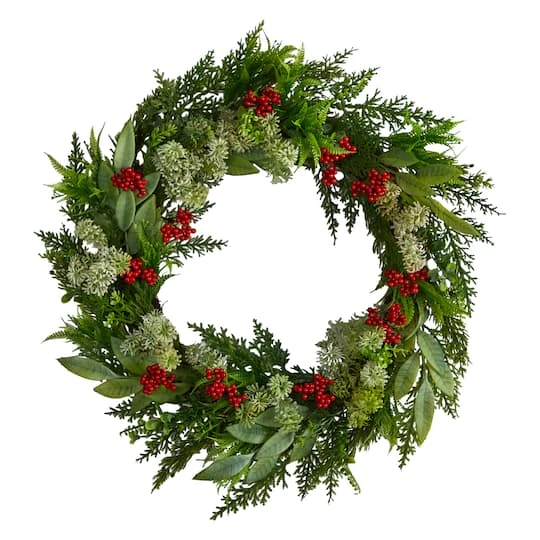 24" Cedar, Eucalyptus & Berries Christmas Wreath 3 24" Cedar, Eucalyptus & Berries Christmas Wreath