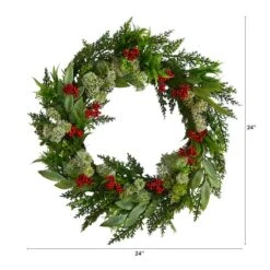 24" Cedar, Eucalyptus & Berries Christmas Wreath 9 24" Cedar, Eucalyptus & Berries Christmas Wreath -Northlight Shop D478986S 2