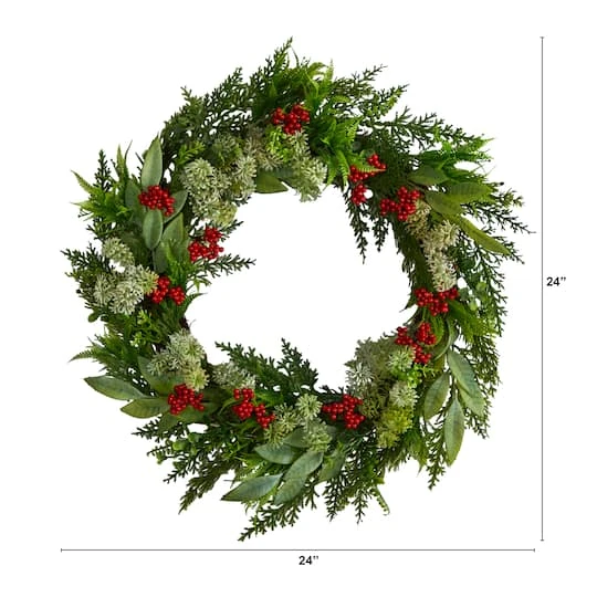 24" Cedar, Eucalyptus & Berries Christmas Wreath 5 24" Cedar, Eucalyptus & Berries Christmas Wreath - Image 3