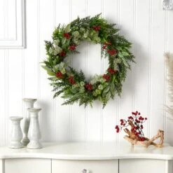 24" Cedar, Eucalyptus & Berries Christmas Wreath 10 24" Cedar, Eucalyptus & Berries Christmas Wreath -Northlight Shop D478986S 3
