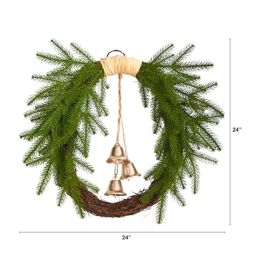 24" Holiday Christmas Pine And Hanging Bells Wreath 5 24" Holiday Christmas Pine And Hanging Bells Wreath - Image 3