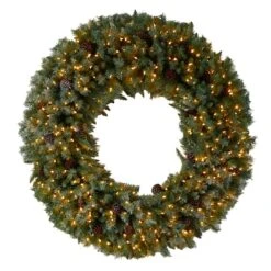 5ft. Clear LED Lights Flocked Artificial Christmas Wreath With Pinecones 11 5ft. Clear LED Lights Flocked Artificial Christmas Wreath With Pinecones -Northlight Shop D478991S 1 1