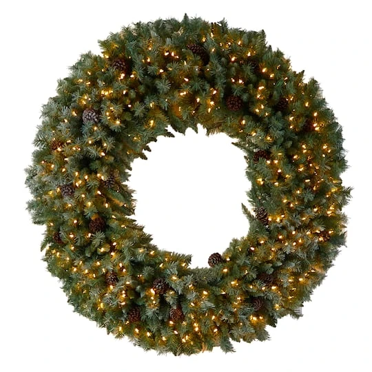 5ft. Clear LED Lights Flocked Artificial Christmas Wreath With Pinecones 4 5ft. Clear LED Lights Flocked Artificial Christmas Wreath With Pinecones - Image 2