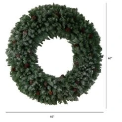 5ft. Clear LED Lights Flocked Artificial Christmas Wreath With Pinecones 12 5ft. Clear LED Lights Flocked Artificial Christmas Wreath With Pinecones -Northlight Shop D478991S 2